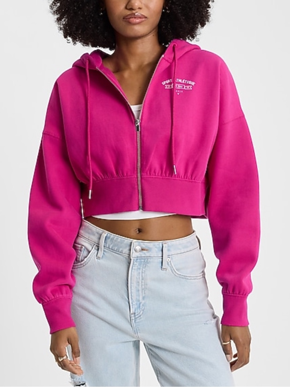 Express Crop Zip Hoodie in Bright Fuchsia